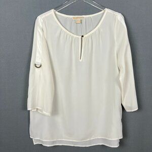 MICHAEL Michael Kors Blouse Womens L Cream Keyhole Neckline Convertible Sleeves